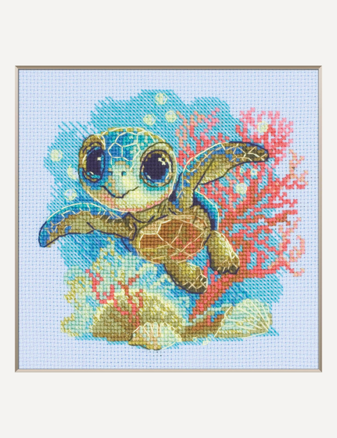 Siuvinėjimo kryželiu rinkinys „Jūrų vėžliukas“ 15 x 15 cm