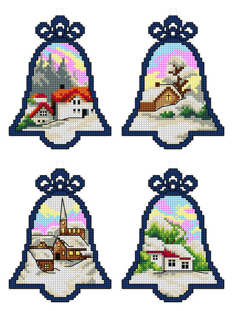 Kalėdiniai varpeliai — siuvinėjimo kryželiu rinkinys 4 dizainai, 14 ct — Crafting Spark