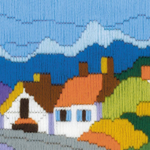 RIOLIS siuvinėjimo rinkinys "Kalnų miestelis" Nr.1630 – 24×12 cm, 14 spalvų