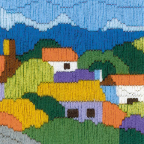 RIOLIS siuvinėjimo rinkinys "Kalnų miestelis" Nr.1630 – 24×12 cm, 14 spalvų