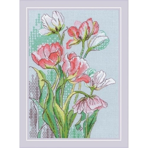 Siuvinėjimo blackwork rinkinys „Grakščios tulpės“ 21 x 30 cm
