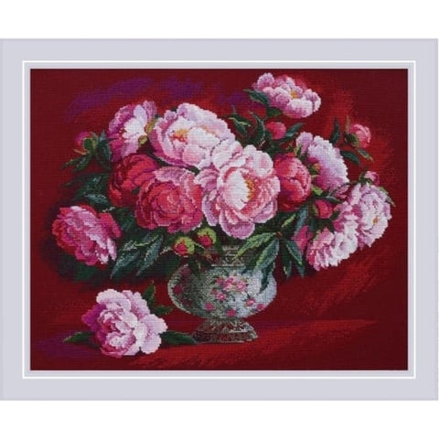 Siuvinėjimo kryželiu rinkinys „Prabangūs bijūnai“ 50 x 40 cm