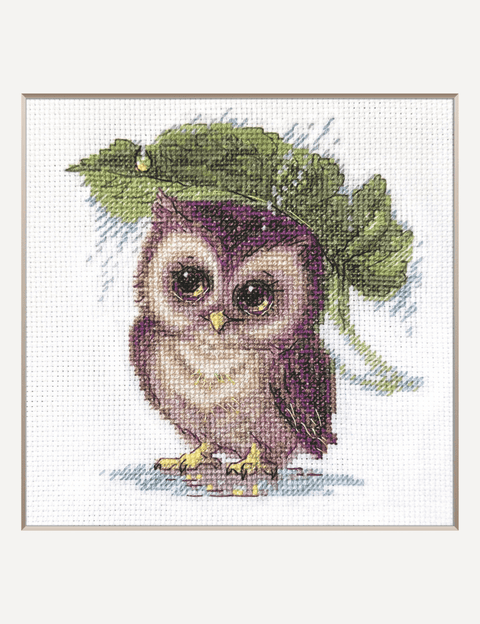 Siuvinėjimo rinkinys kryželiu Aine – Pelėda lietuje (13×15 cm)