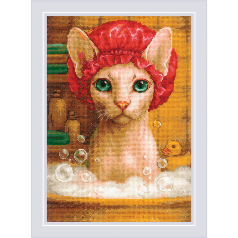 Siuvinėjimo kryželiu rinkinys „Katė vonioje“ 21 x 30 cm