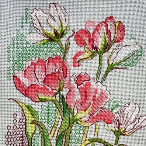 Siuvinėjimo blackwork rinkinys „Grakščios tulpės“ 21 x 30 cm