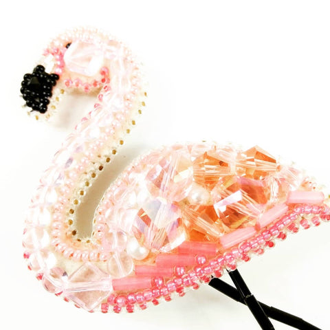 Komplektas brošei „Flamingas“ — karoliukų siuvinėjimo rinkinys