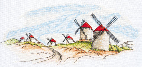 Vėjo malūnai — Abris Art kryželių siuvinėjimo rinkinys, 14 ct medvilninė drobė 39×18 cm