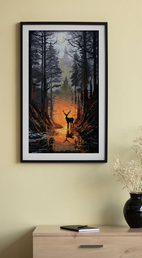 Abris Art siuvinėjimo rinkinys „Miško sergėtojas“ — 24×42 cm, 14 ct, 27 spalvų (metalizuotas siūlas)