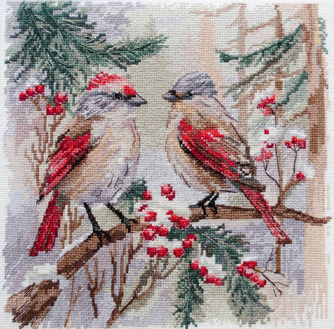 Abris Art kryželių rinkinys „Žiemos čiulbėjimas“, 25×25 cm, 14 ct kanva