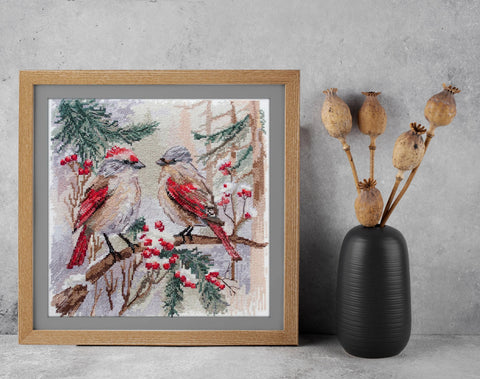 Abris Art kryželių rinkinys „Žiemos čiulbėjimas“, 25×25 cm, 14 ct kanva