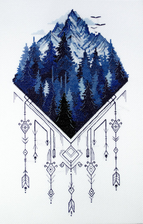 Abris Art skaičiuotas kryželių rinkinys „Sidabro žemė“, 14 ct — 20×35 cm