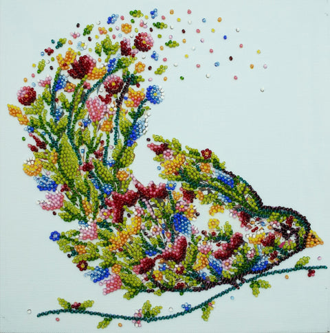 Siuvinėjimo karoliukais rinkinys „Dainuojantis paukštis“ 20×20 cm — Preciosa (Abris Art)