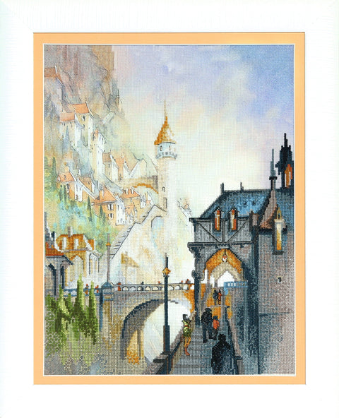 Siuvinėjimo kryželiu rinkinys "Pilis" — dalinis su atspaustu audiniu, 24,5×32,5 cm