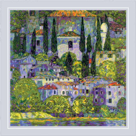 Siuvinėjimo kryželiu rinkinys „Klimtas. Kraštovaizdis su kiparisais“ 40 x 40 cm
