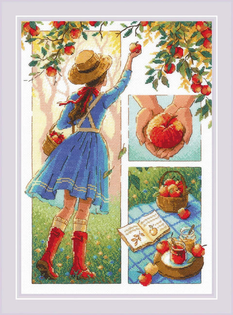 RIOLIS siuvinėjimo rinkinys "Apple Day" Nr. 2201 — 24 spalvų kryželių dizainas, Aida 21×30 cm