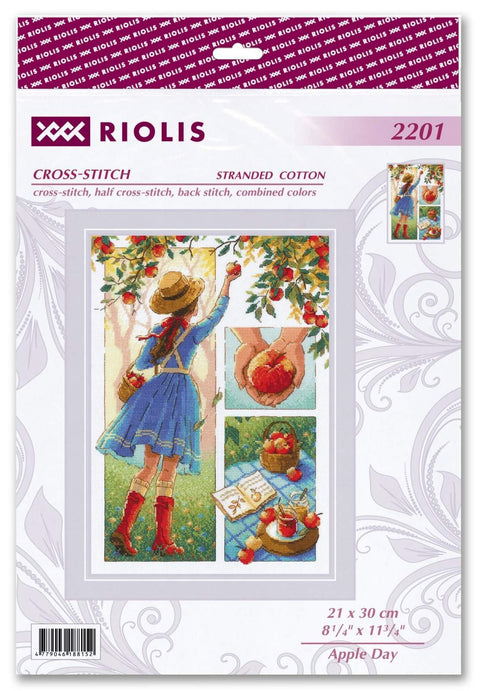 RIOLIS siuvinėjimo rinkinys "Apple Day" Nr. 2201 — 24 spalvų kryželių dizainas, Aida 21×30 cm