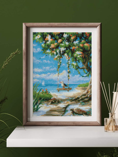 RIOLIS siuvinėjimo rinkinys „Beach Swing“ Nr. 2215 — Aida 21×30 cm, 26 spalvų