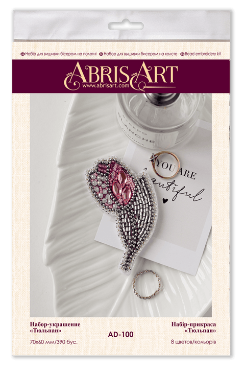 Abris Art karoliukų siuvinėjimo rinkinys Tulpė, 7×6 cm — 8 spalvų