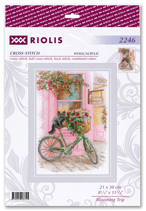 RIOLIS „Blooming Trip“ siuvinėjimo rinkinys, 21×30 cm | 14 ct AIDA, 23 spalvų vilna/akrilas