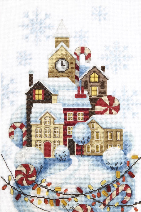 Charivna Mit siuvinėjimo rinkinys kryželiu „Imbierinis namelis“ su karoliukais, 20×30 cm