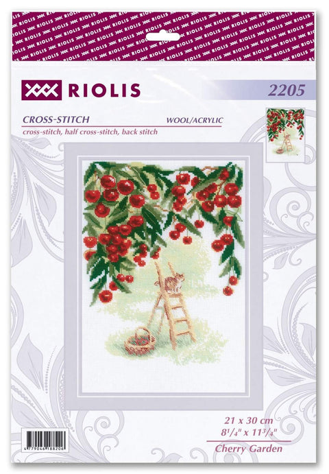 RIOLIS siuvinėjimo rinkinys Cherry Garden Nr. 2205 — 21×30 cm, 11 spalvų, 14 ct AIDA