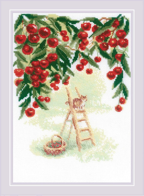 RIOLIS siuvinėjimo rinkinys Cherry Garden Nr. 2205 — 21×30 cm, 11 spalvų, 14 ct AIDA