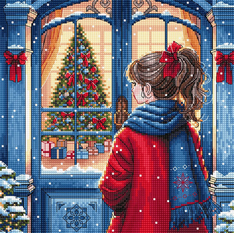 Kalėdinė viltis – kvadratinis kryželiu siuvinėjimo rinkinys ant Aida 16 ct (19 x 19 cm)