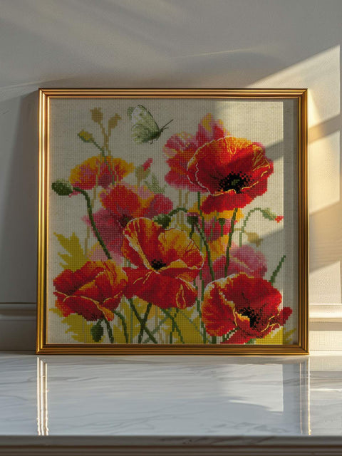 RIOLIS siuvinėjimo rinkinys „Liepsnos spalva“ Nr.2214, 30×30 cm, 19 vilnos/akrilo siūlų AIDA