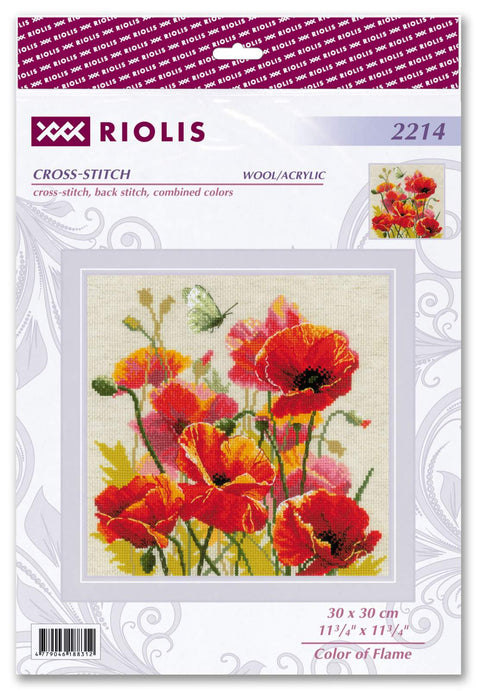 RIOLIS siuvinėjimo rinkinys „Liepsnos spalva“ Nr.2214, 30×30 cm, 19 vilnos/akrilo siūlų AIDA