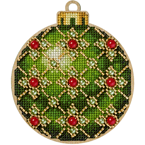 Wonderland Crafts siuvinėjimo rinkinys kryželiu ant faneros – kalėdinis žaisliukas su Preciosa karoliukais (8,5×10 cm)