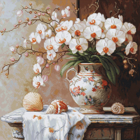 Elegantiška orchidėja — siuvinėjimas kryželiu, 32×32 cm - kaSiulai.lt
