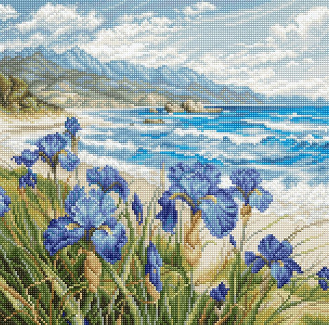 Elegantiškas kryželiu siuvinėjimo komplektas „Blue Harmony“ 24×24 cm - kaSiulai.lt