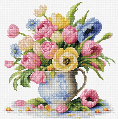 Elegantiškas siuvinėjimas kryželiu – Tulpių puokštė, 26 × 26,5 cm - kaSiulai.lt