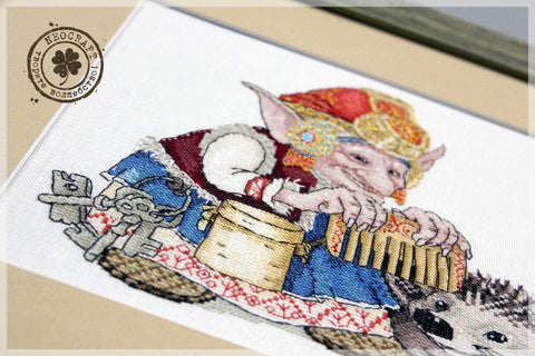 NeoCraft kryželių rinkinys „Elfas ir ežiukas“ – Zweigart audinys, 20×21 cm