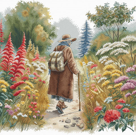 „Gėlių takas“ kryželiu siuvinėjimo rinkinys AVA Stitch, Aida 16 ct, 38×37,3 cm