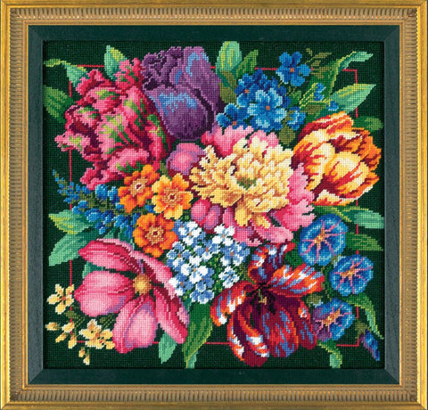 Gėlių spindesys — siuvinėjimo kryželiu komplektas 36×36 cm - kaSiulai.lt