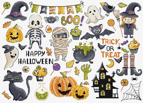 Helovino siuvinėjimo komplektas „Halloween Sampler“, 38×27 cm - kaSiulai.lt