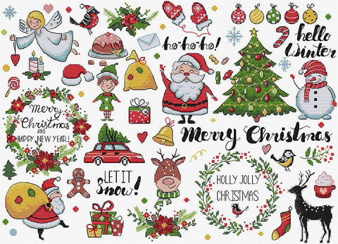 Kalėdinis kryželių komplektas „Christmas Sampler“, 38×27 cm - kaSiulai.lt