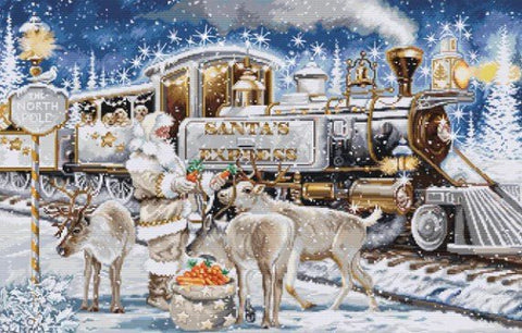 Kalėdinis skaičiuoto kryžiuko siuvinėjimo komplektas „Santa’s Express“ 54×35 cm - kaSiulai.lt
