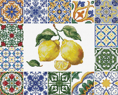 Komplektas siuvinėti kryželiu „Viduržemio citrinos“ 25×20 cm - kaSiulai.lt
