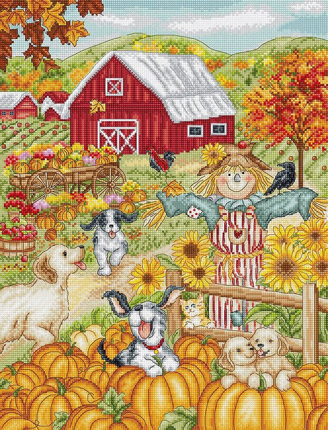 Kryželiu siuvinėjimo komplektas „Rudens ūkis“, 27×35 cm — puiki dovana - kaSiulai.lt