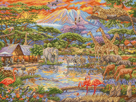 Kryželiu siuvinėjimo rinkinys „Laukinė Afrika“ 45×34 cm – įkvepiantis gamtos motyvas - kaSiulai.lt