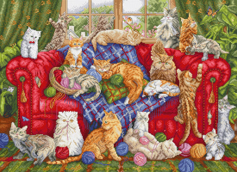 Letistitch Meow Manor — siuvinėjimo komplektas 44×32 cm, dovana kačių mylėtojams - kaSiulai.lt