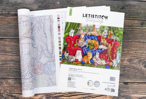 Letistitch Meow Manor — siuvinėjimo komplektas 44×32 cm, dovana kačių mylėtojams - kaSiulai.lt