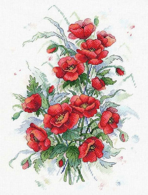 Liepsnojantys žiedai — siuvinėjimo komplektas (Zweigart Linda 27, DMC 26 spalvų), 33×23 cm - kaSiulai.lt