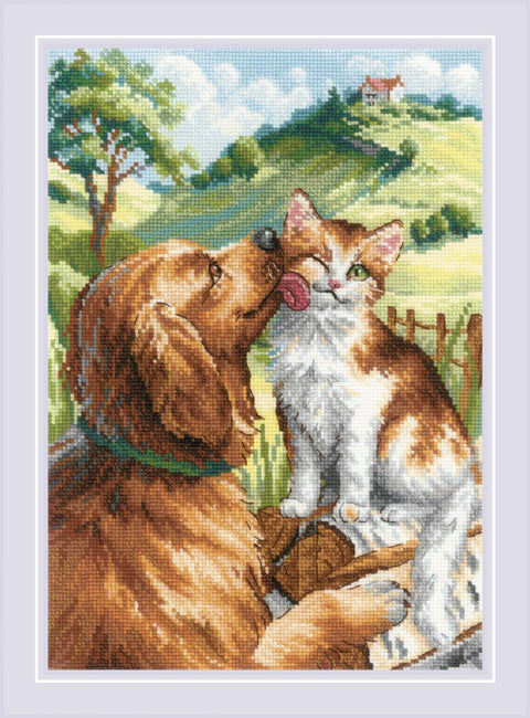 RIOLIS siuvinėjimo rinkinys „Like Cat and Dog“ Nr. 2275 – katė ir šuo, Aida 14 ct, 21×30 cm