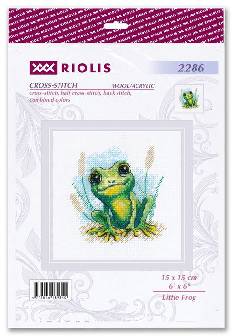 RIOLIS siuvinėjimo rinkinys „Little Frog“ Nr. 2286, AIDA 10 ct, 15×15 cm, vilnos/akrilo siūlai
