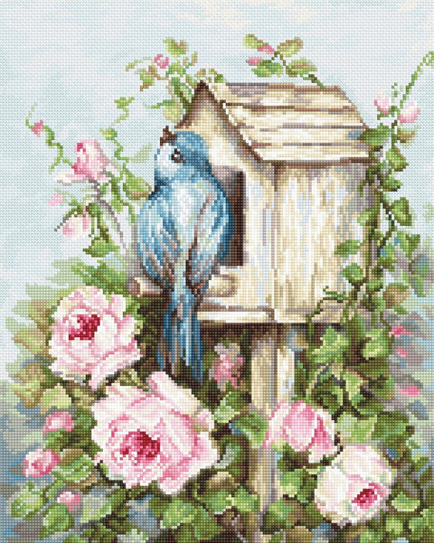 Luca-S siuvinėjimo rinkinys Bird House & Roses SB2352 21.5x27cm - kaSiulai.lt