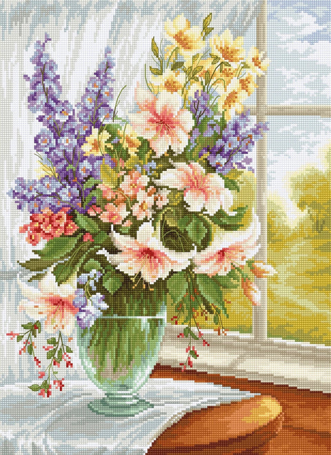 Luca-S siuvinėjimo rinkinys Flowers at the Window SBU4015 25x34cm - kaSiulai.lt
