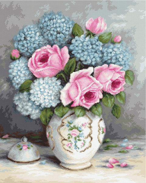 Luca-S siuvinėjimo rinkinys Roses and Hydrangeas SBA2322 35x44cm - kaSiulai.lt